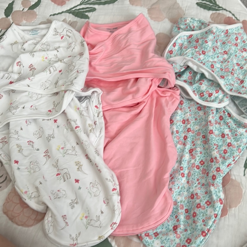 Aden + Anais Wrap Swaddle Sleep Sack Pink Girl Fairy Tale Flowers NWOT Set of 3